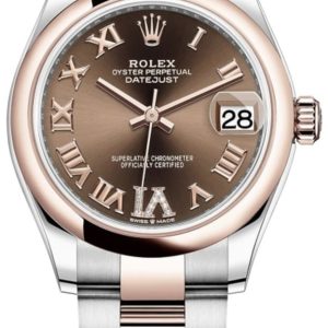 Rolex Datejust 31 Steel and 18kt Everose Gold Chocolate Pave Roman Dial Women’s Watch M278241-0003 31mm