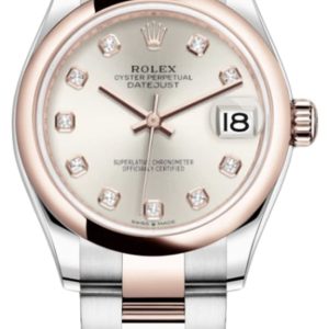 Rolex Datejust 31 Steel and 18kt Everose Gold Silver Diamond Dial Women’s Watch M278241-0015 31mm