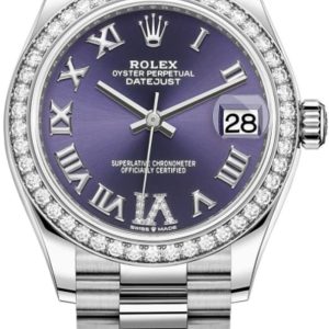 Rolex Datejust 31 White Gold Aubergine Diamond Pave Roman Dial Diamond Bezel Women’s Watch M278289RBR-0019 31mm