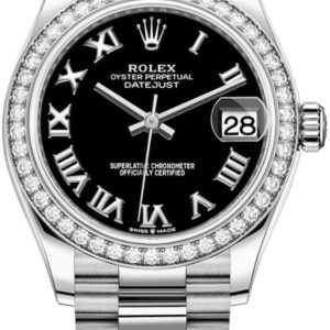 Rolex Datejust 31 White Gold Black Roman Dial Diamond Bezel Women’s Watch M278289RBR-0011 31mm