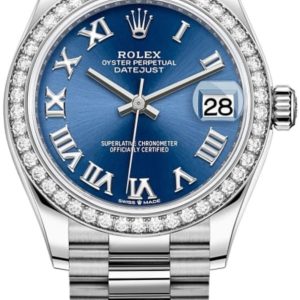 Rolex Datejust 31 White Gold Blue Roman Dial Diamond Bezel Women’s Watch M278289RBR-0023 31mm