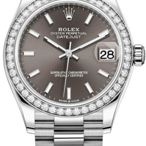 Rolex Datejust 31 White Gold Dark Grey Dial Diamond Bezel Women’s Watch M278289RBR-0014 31mm