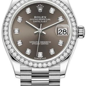 Rolex Datejust 31 White Gold Dark Grey Diamond Dial Diamond Bezel Women’s Watch M278289RBR-0006 31mm