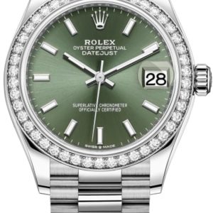 Rolex Datejust 31 White Gold Mint Green Dial Diamond Bezel Women’s Watch M278289RBR-0015 31mm