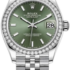 Rolex Datejust 31 White Gold Mint Green Dial Diamond Bezel Women’s Watch M278384RBR-0022 31mm