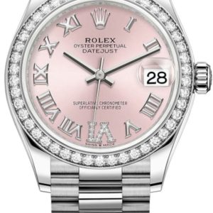 Rolex Datejust 31 White Gold Pink Diamond Pave Roman Dial Diamond Bezel Women’s Watch M278289RBR-0018 31mm