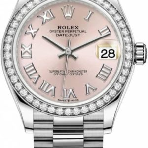 Rolex Datejust 31 White Gold Pink Roman Dial Diamond Bezel Women’s Watch M278289RBR-0016 31mm
