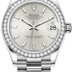 Rolex Datejust 31 White Gold Silver Dial Diamond Bezel Women’s Watch M278289RBR-0012 31mm