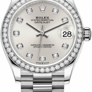 Rolex Datejust 31 White Gold Silver Diamond Dial Diamond Bezel Women’s Watch M278289RBR-0021 31mm