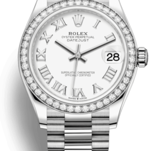 Rolex Datejust 31 White Gold White Roman Dial Diamond Bezel Women’s Watch M278289RBR-0007 31mm