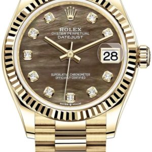 Rolex Datejust 31 Yellow Gold Black Mother-of-Pearl Diamond Dial Women’s Watch M278278-0038 31mm