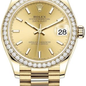 Rolex Datejust 31 Yellow Gold Champagne Dial Diamond Bezel Women’s Watch M278288RBR-0022 31mm