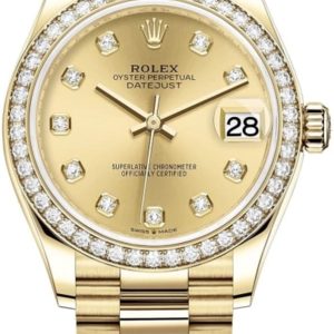 Rolex Datejust 31 Yellow Gold Champagne Diamond Dial Diamond Bezel Women’s Watch M278288RBR-0005 31mm