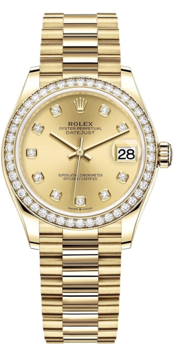 Rolex Datejust 31 Yellow Gold Champagne Diamond Dial Diamond Bezel Women’s Watch M278288RBR-0005 31mm