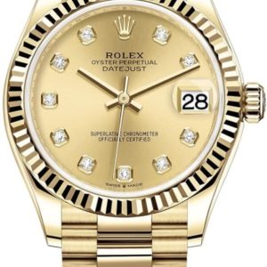 Rolex Datejust 31 Yellow Gold Champagne Diamond Dial Women’s Watch M278278-0009 31mm