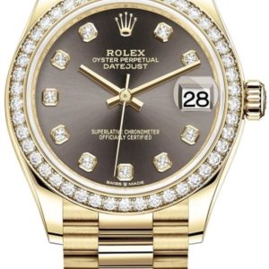 Rolex Datejust 31 Yellow Gold Dark Grey Diamond Dial Diamond Bezel Women’s Watch M278288RBR-0030 31mm