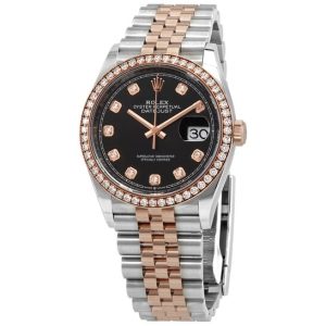 Rolex Datejust 36 Black Diamond Dial Automatic Men’s Steel and 18k Everose Gold Jubilee Watch 126281BKDJ 36mm
