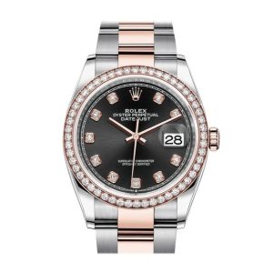 Rolex Datejust 36 Black Diamond Dial Automatic Men’s Steel and 18k Everose Gold Oyster Watch 126281BKDO 36mm