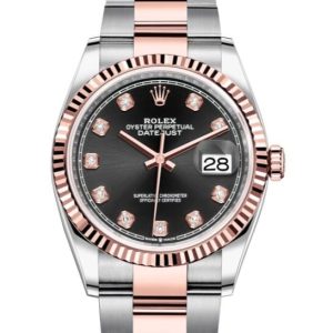 Rolex Datejust 36 Black Diamond Dial Ladies Steel and 18kt Everose Gold Oyster Watch 126231BKDO 36mm