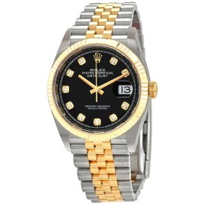 Rolex Datejust 36 Black Diamond Dial Men’s Stainless Steel and 18kt Yellow Gold Jubilee Watch 126233BKDJ 36mm