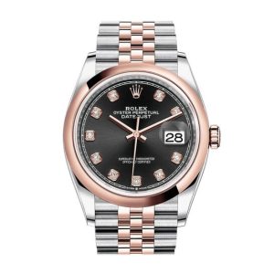 Rolex Datejust 36 Black Diamond Dial Men’s Steel and 18k Everose Gold Jubilee Watch 126201BKDJ 36mm