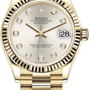 Rolex Datejust 31 Yellow Gold Silver Diamond Dial Women’s Watch M278278-0034 31mm