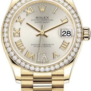 Rolex Datejust 31 Yellow Gold Silver Pave Roman Diamond Dial Diamond Bezel Women’s Watch M278288RBR-0020 31mm