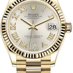 Rolex Datejust 31 Yellow Gold Silver Pave Roman Diamond Dial Women’s Watch M278278-0028 31mm