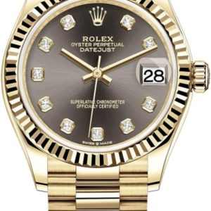 Rolex Datejust 31 Yellow Gold Dark Grey Diamond Dial Women’s Watch M278278-0036 31mm