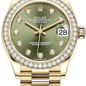 Rolex Datejust 31 Yellow Gold Olive Green Diamond Dial Diamond Bezel Women’s Watch M278288RBR-0007 31mm