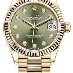 Rolex Datejust 31 Yellow Gold Olive Green Diamond Dial Women’s Watch M278278-0011 31mm