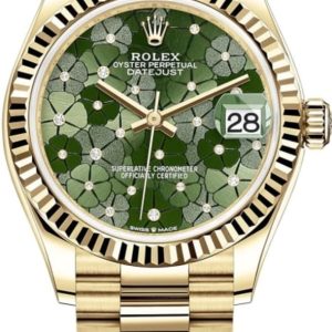 Rolex Datejust 31 Yellow Gold Olive Green Floral-Motif Diamond Dial Women’s Watch M278278-0046 31mm