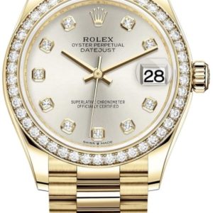 Rolex Datejust 31 Yellow Gold Silver Diamond Dial Diamond Bezel Women’s Watch M278288RBR-0028 31mm