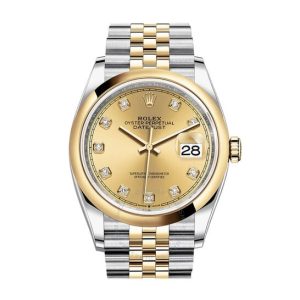 Rolex Datejust 36 Champagne Diamond Dial Men’s Steel and 18k Yellow Gold Jubilee Watch 126203CDJ 36mm