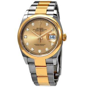 Rolex Datejust 36 Champagne Diamond Dial Men’s Steel and 18k Yellow Gold Oyster Watch 126203CDO 36mm