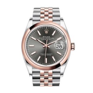 Rolex Datejust 36 Dark Rhodium Dial Men’s Steel and 18k Everose Gold Jubilee Watch 126201DRSJ 36mm