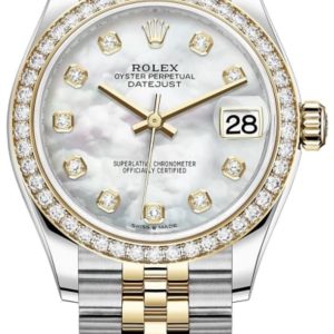 Rolex Datejust 31 Stainless Steel and Yellow Gold Mother of Pearl Diamond Dial Diamond Bezel Women’s Watch M278383RBR-0028 31mm