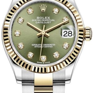Rolex Datejust 31 Stainless Steel and Yellow Gold Olive Green Diamond Dial Women’s Watch M278273-0029 31mm
