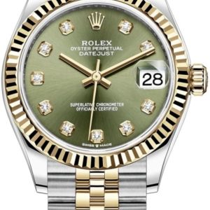 Rolex Datejust 31 Stainless Steel and Yellow Gold Olive Green Diamond Dial Women’s Watch M278273-0030 31mm