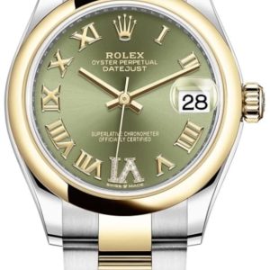 Rolex Datejust 31 Stainless Steel and Yellow Gold Olive Green Roman Diamond Dial Women’s Watch M278243-0015 31mm
