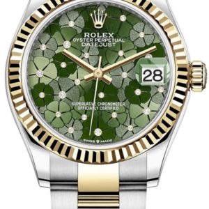 Rolex Datejust 31 Stainless Steel and Yellow Gold Olive-Green-Floral-Motif Diamond Dial Women’s Watch M278273-0031 31mm