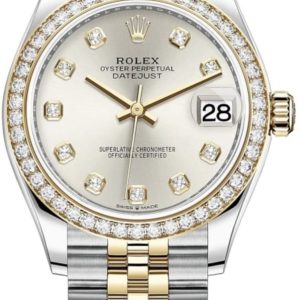 Rolex Datejust 31 Stainless Steel and Yellow Gold Silver Diamond Dial Diamond Bezel Women’s Watch M278383RBR-0020 31mm