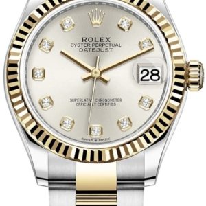 Rolex Datejust 31 Stainless Steel and Yellow Gold Silver Diamond Dial Women’s Watch M278273-0019 31mm