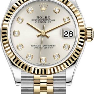 Rolex Datejust 31 Stainless Steel and Yellow Gold Silver Diamond Dial Women’s Watch M278273-0020 31mm