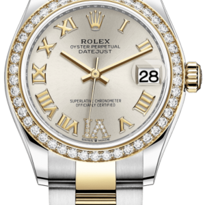 Rolex Datejust 31 Stainless Steel and Yellow Gold Silver Pave Roman Dial Diamond Bezel Women’s Watch M278383RBR-0003 31mm