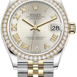 Rolex Datejust 31 Stainless Steel and Yellow Gold Silver Pave Roman Dial Diamond Bezel Women’s Watch M278383RBR-0004 31mm