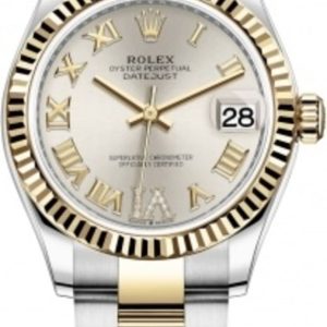 Rolex Datejust 31 Stainless Steel and Yellow Gold Silver Pave Roman Dial Women’s Watch M278273-0003 31mm
