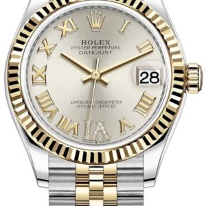 Rolex Datejust 31 Stainless Steel and Yellow Gold Silver Pave Roman Dial Women’s Watch M278273-0004 31mm