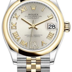 Rolex Datejust 31 Stainless Steel and Yellow Gold Silver Roman Diamond Dial Women’s Watch M278243-0004 31mm