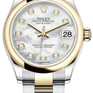 Rolex Datejust 31 Stainless Steel and Yellow Gold White Mother-of-Pearl Diamond Dial Women’s Watch M278243-0027 31mm